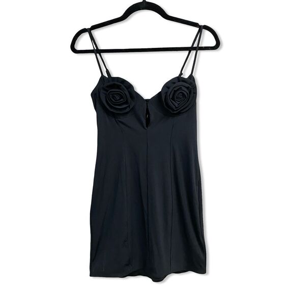 AFRM Silas mini dress Black Bodycon rosette bust Revolve NWT M - Picture 6 of 9